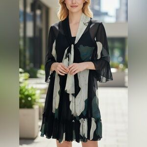 Diane Von Furstenberg Womens Ruffled Silk Flower‎ Print Dress Tie Neck  Size 8